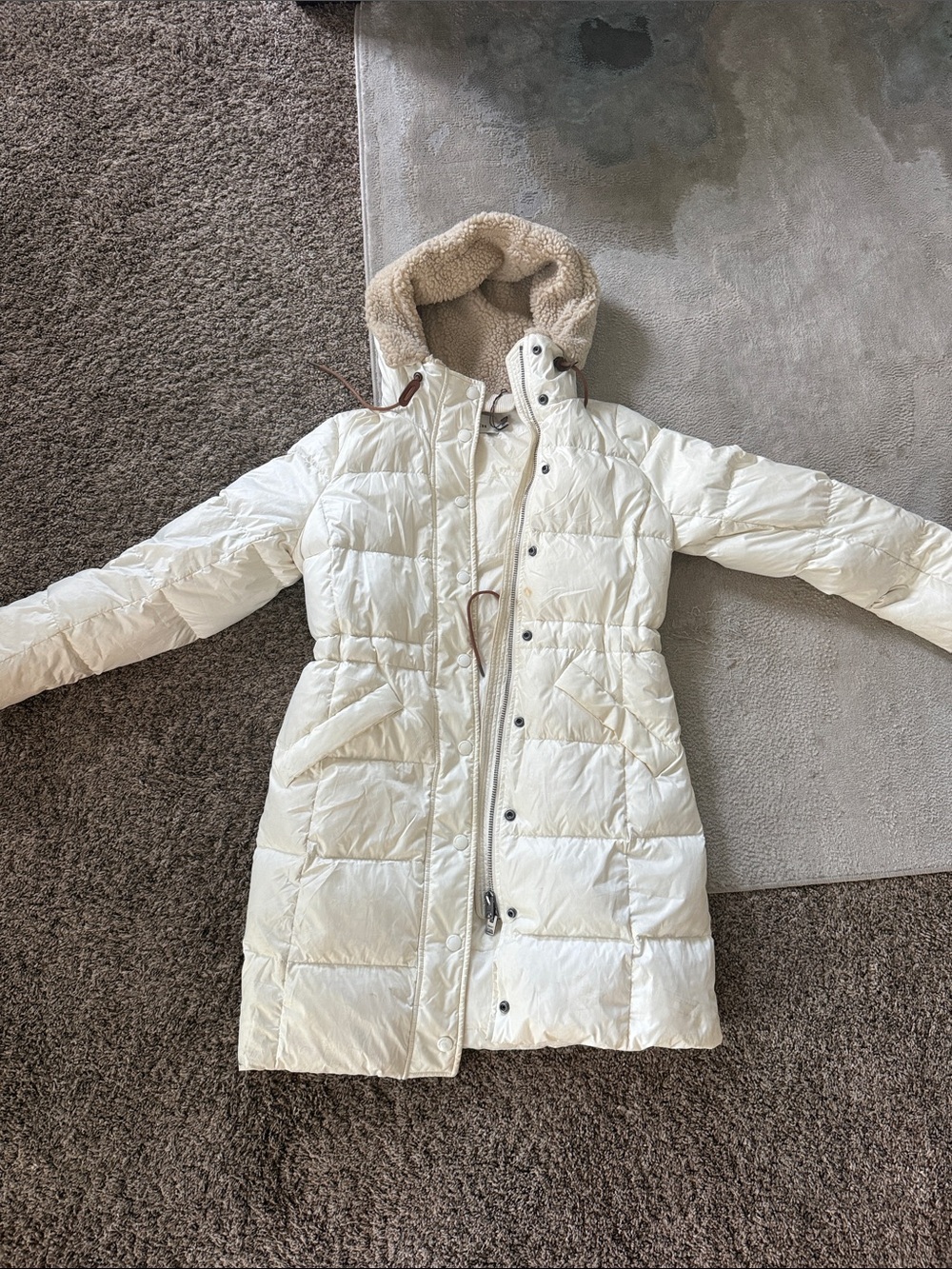 Women’s Cream Quilted Hooded Winter Coat